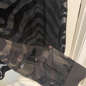 Neiman Marcus black sheer zebra striped blouse, L